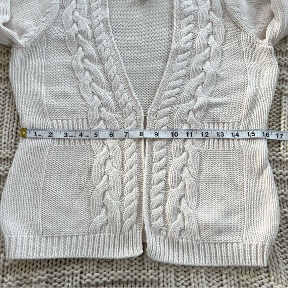 Eddie Bauer Cable Knit Soft  Ivory Long Sleeve One Hook Cardigan Sweater - Picture 9 of 10
